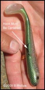 Make Sure Hook Point is Through Center Line of Bait 