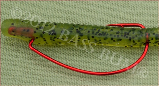 Texas Rig - Push Hook Point Through the Worm Making Sure It Is Centered and Straight  